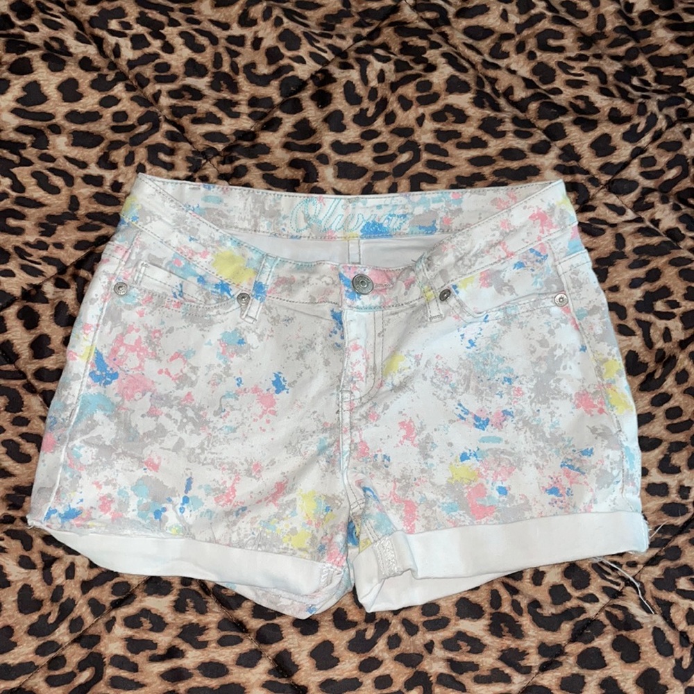 Delia*s Paint splatter pattern jean shorts